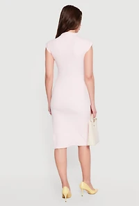 Brushed Knit Mock Neck Side Ruched Midi Dress