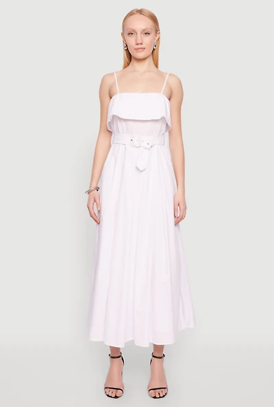 Haute Monde Ruffle Overlay Belted Maxi Dress