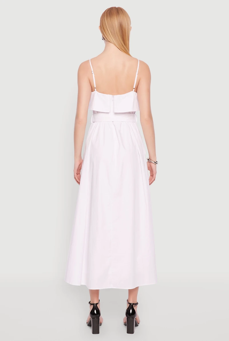 Haute Monde Ruffle Overlay Belted Maxi Dress