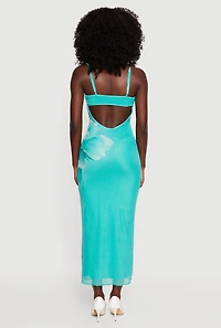 Floral Mesh Overlay Midi Dress