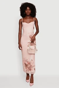 Floral Mesh Overlay Midi Dress