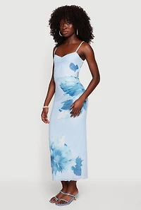 Floral Mesh Overlay Midi Dress