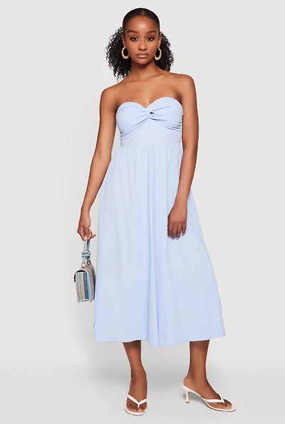 Twist Front Strapless Midi Dress