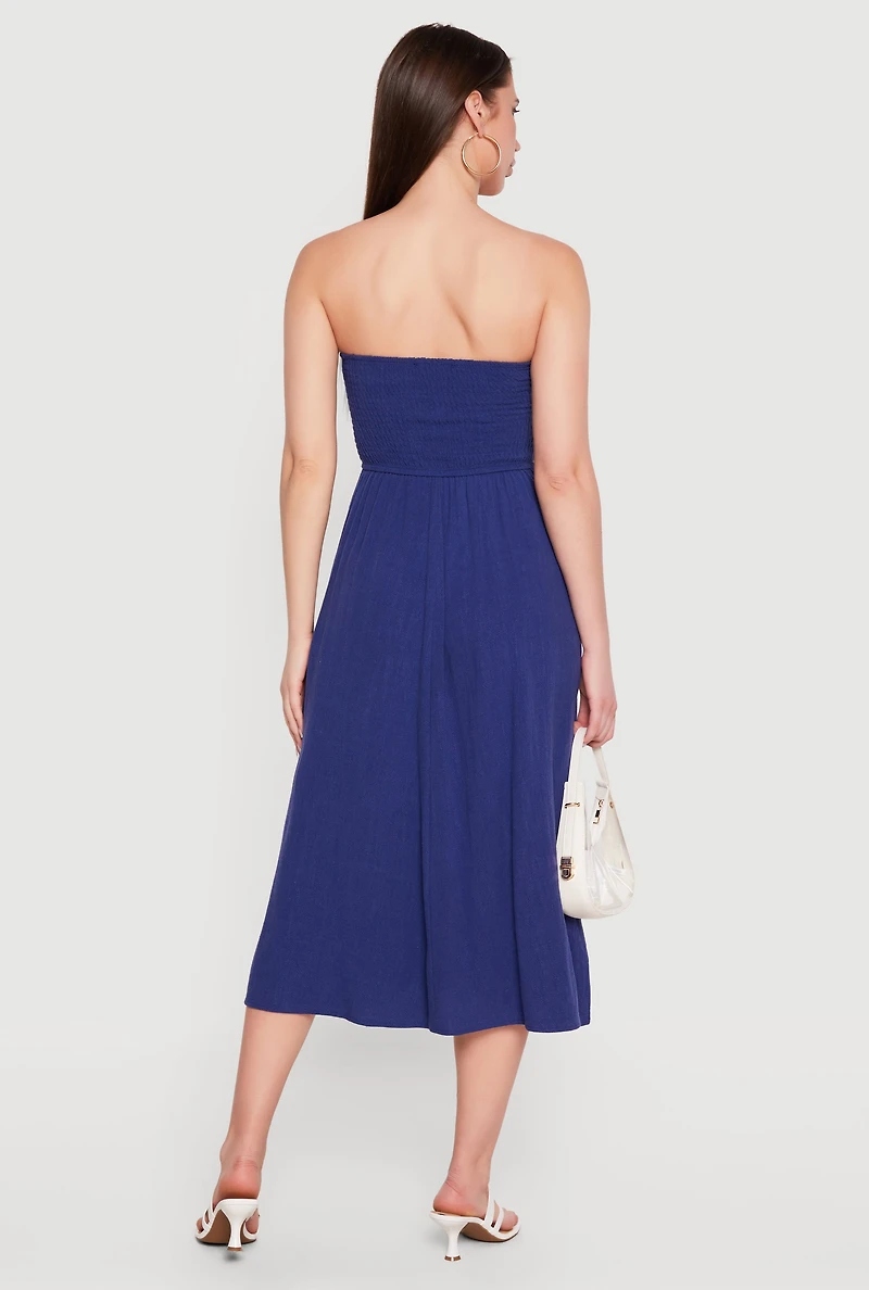 Twist Front Strapless Midi Dress