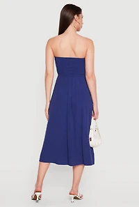 Twist Front Strapless Midi Dress