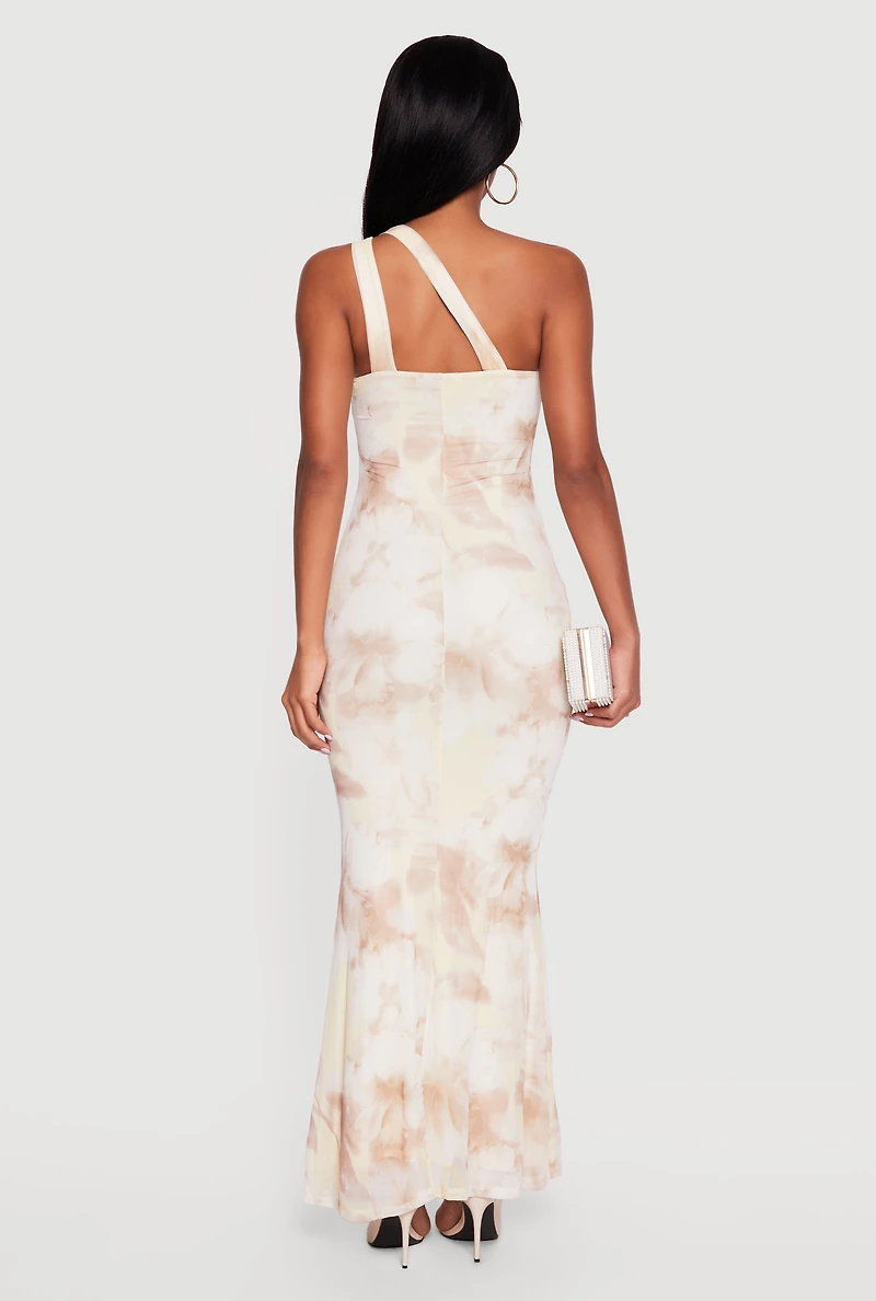 O Ring Cutout Floral One Shoulder Maxi Dress