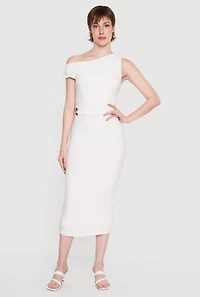 Asymmetrical One Shoulder Side Ruched Midi Dress