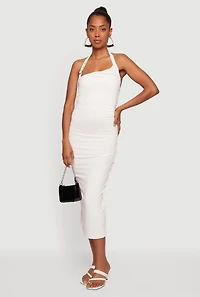 Buckle Detail Asymmetrical Halter Midi Dress