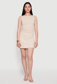 Ruched Side Boat Neck Mini Dress