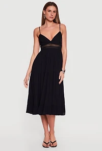 Crochet Detail Sleeveless Tiered Midi Dress