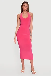 Ruched Cutout Side Halter Maxi Dress