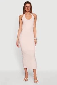 Ruched Cutout Side Halter Maxi Dress