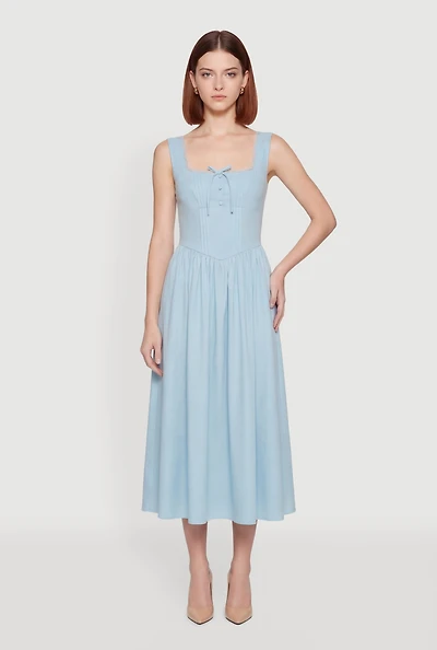 Lace Trim Up Detail Midi Skater Dress