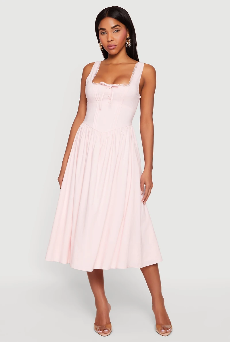 Lace Trim Up Detail Midi Skater Dress