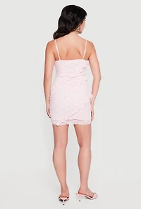 Floral Lace Asymmetrical Ruffle Trim Mini Dress
