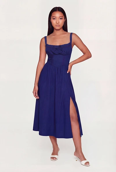 Lace Corset Detail Side Slit Midi Dress