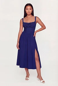 Lace Corset Detail Side Slit Midi Dress