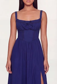 Lace Corset Detail Side Slit Midi Dress