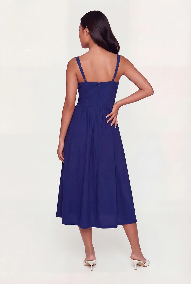 Lace Corset Detail Side Slit Midi Dress