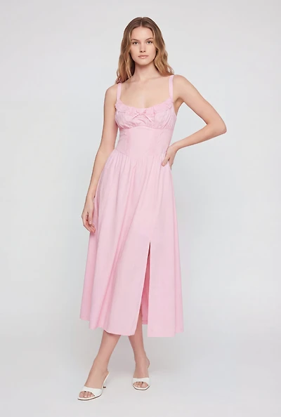 Lace Corset Detail Side Slit Midi Dress