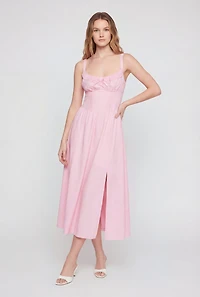 Lace Corset Detail Side Slit Midi Dress