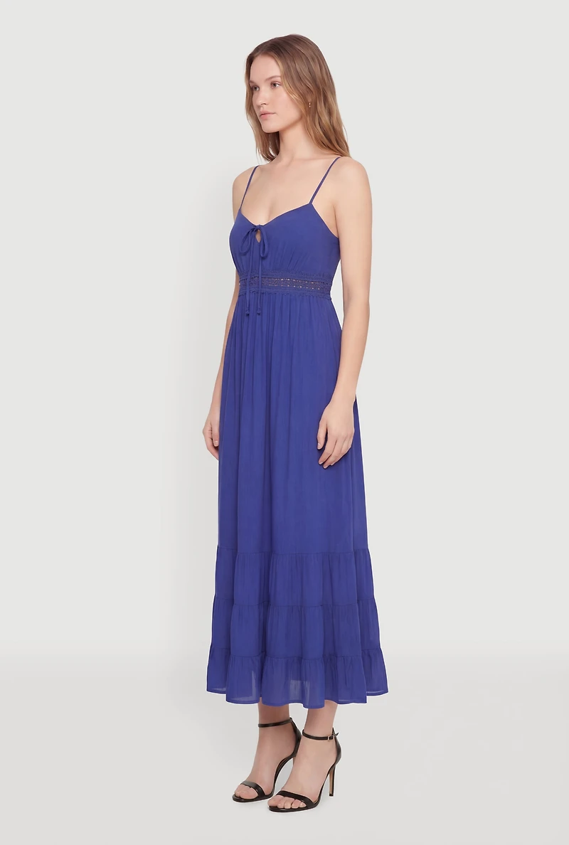 Tie Front Keyhole Tiered Cami Maxi Dress
