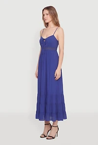 Tie Front Keyhole Tiered Cami Maxi Dress