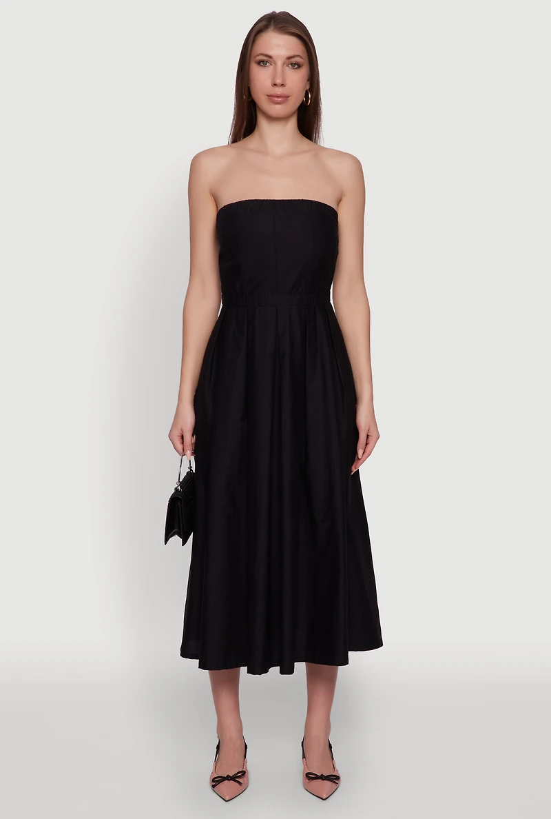 Womens Haute Monde Strapless Pleated Midi Dress with Zip Back, L