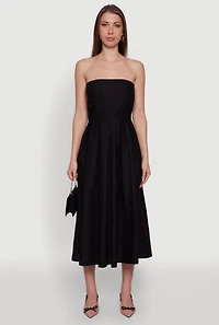 Womens Haute Monde Strapless Pleated Midi Dress with Zip Back, L