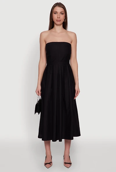 Womens Haute Monde Strapless Pleated Midi Dress with Zip Back,