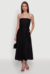 Womens Haute Monde Strapless Pleated Midi Dress with Zip Back, S