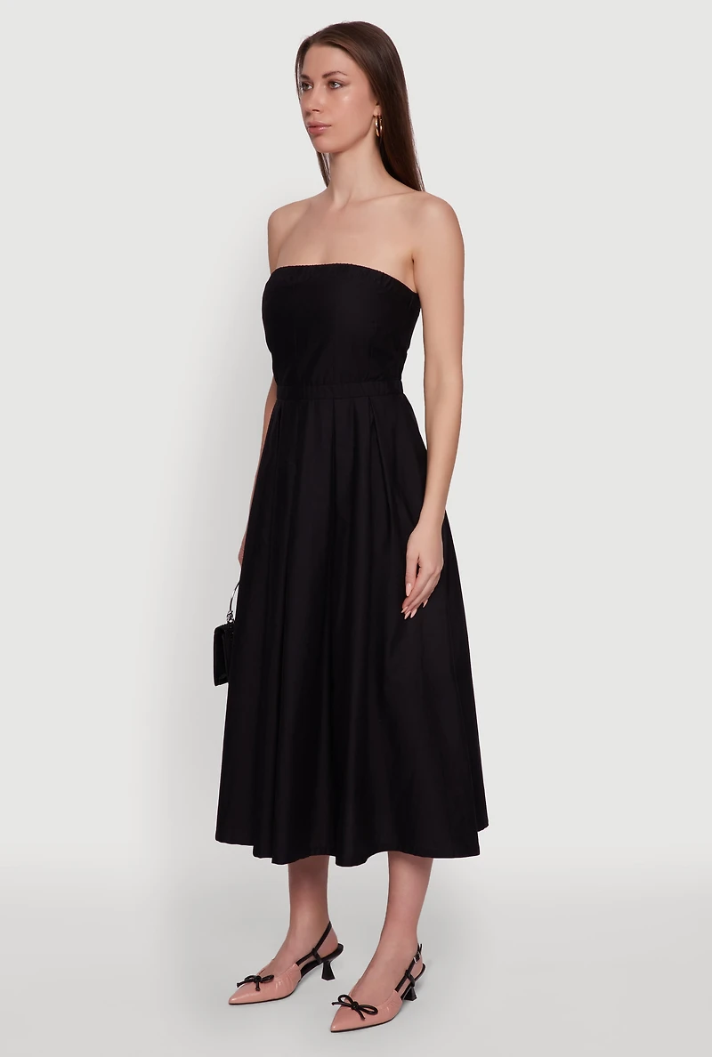 Womens Haute Monde Strapless Pleated Midi Dress with Zip Back, Black, Size S