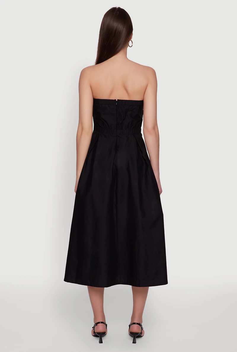 Womens Haute Monde Strapless Pleated Midi Dress with Zip Back, Black, Size S