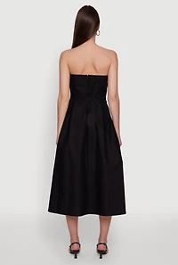 Womens Haute Monde Strapless Pleated Midi Dress with Zip Back, Black, Size S