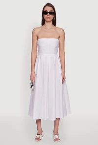 Womens Haute Monde Strapless Pleated Midi Dress with Zip Back, White, Size M