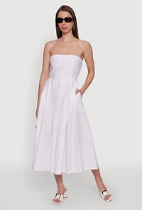 Womens Haute Monde Strapless Pleated Midi Dress with Zip Back, White, Size M