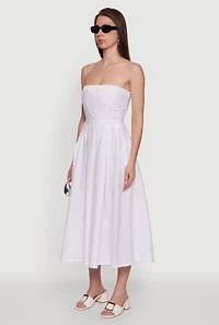 Womens Haute Monde Strapless Pleated Midi Dress with Zip Back, White, Size M