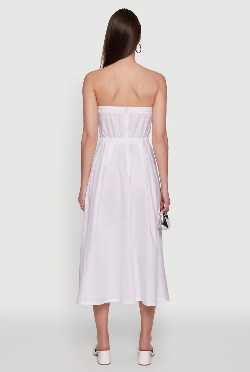 Womens Haute Monde Strapless Pleated Midi Dress with Zip Back, White, Size M