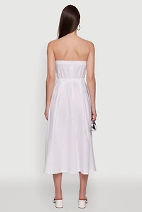 Womens Haute Monde Strapless Pleated Midi Dress with Zip Back, White, Size M