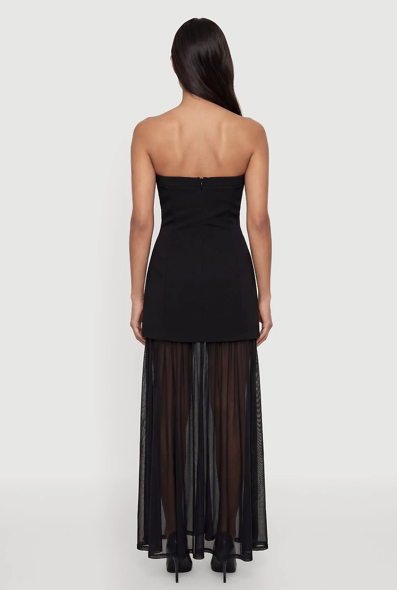 Layered Look Pintuck Detail Mesh Hem Dress