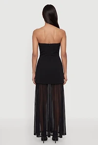 Layered Look Pintuck Detail Mesh Hem Dress