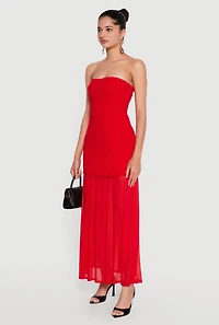 Layered Look Pintuck Detail Mesh Hem Dress