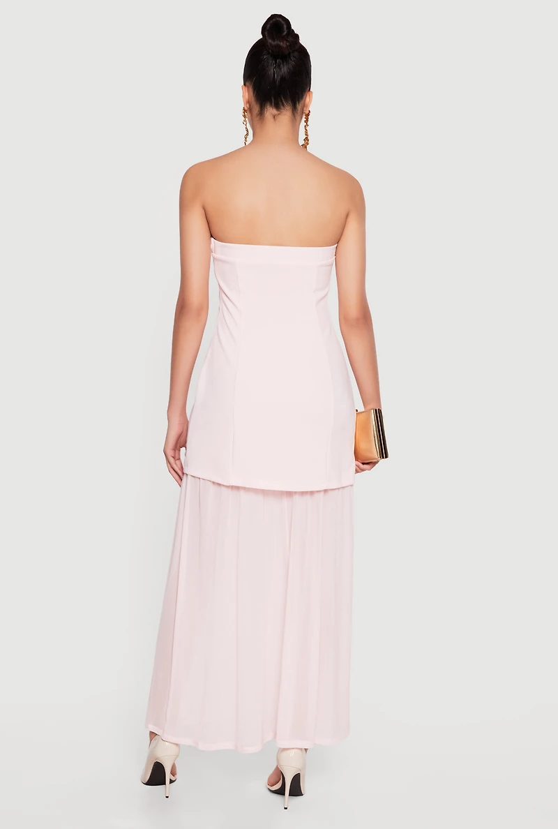 Layered Look Pintuck Detail Mesh Hem Dress