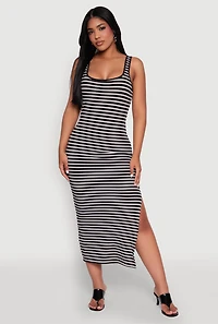 Striped Side Slit Tank Dress