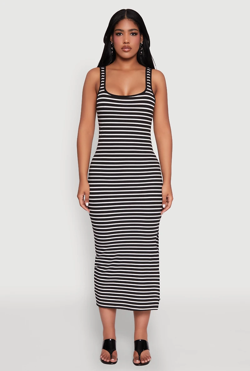 Womens Striped Side Slit Tank Dress, Multi, Size S