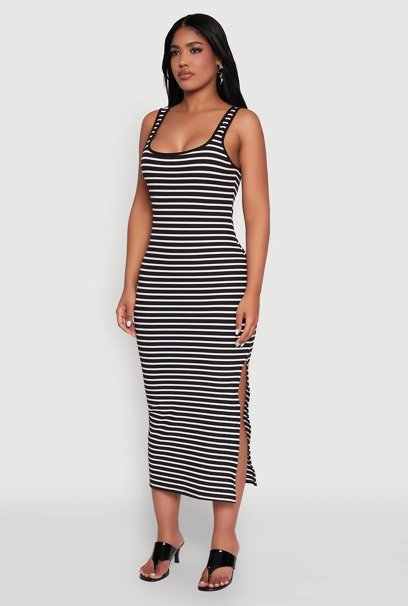 Womens Striped Side Slit Tank Dress, Multi, Size S