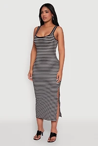 Womens Striped Side Slit Tank Dress, Multi, Size S