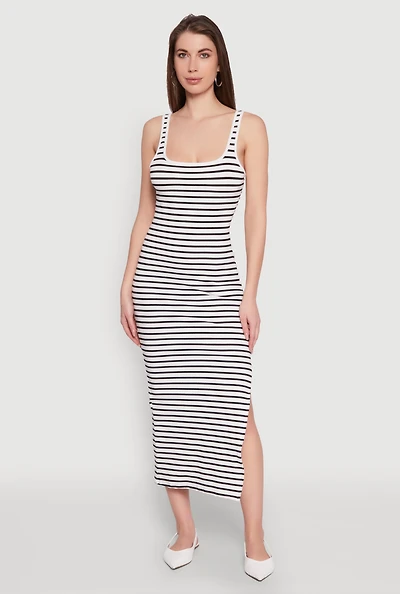 Striped Side Slit Tank Dress
