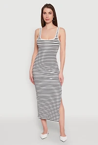 Striped Side Slit Tank Dress