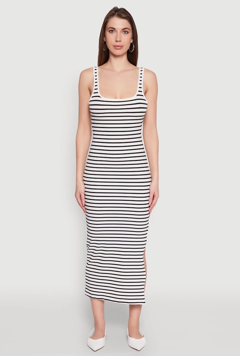 Womens Striped Side Slit Tank Dress, Multi, Size M